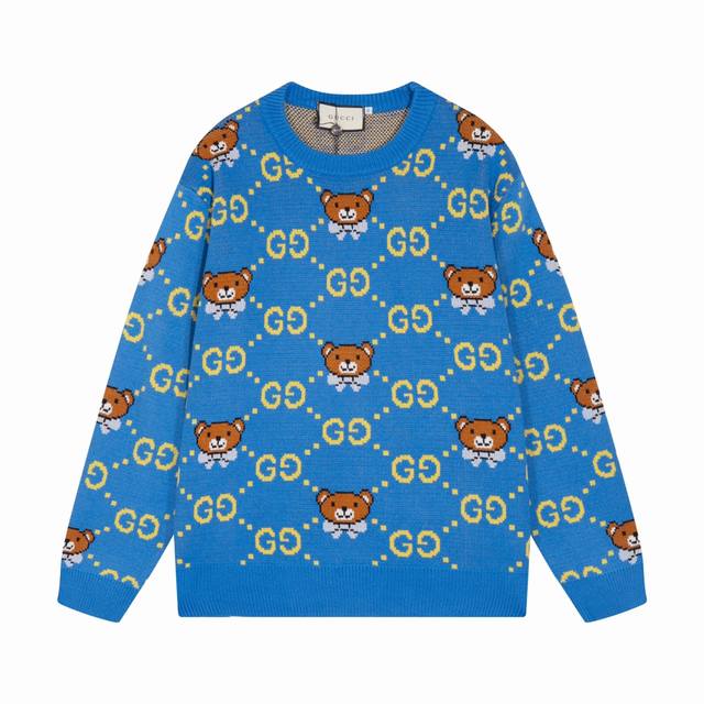 古驰Gucci经典小熊双G提花针织毛衣卫衣 颜色 蓝色 白色 码数 S M L Xl Xxl