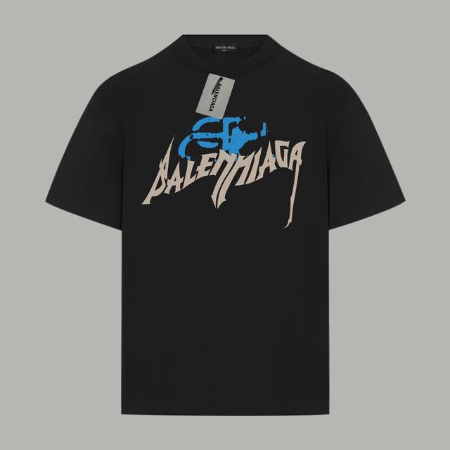 Balenciaga巴黎世家 官网同款 破损Logo撞色字母 印花双纱纯棉短袖 - 280G双纱纯棉顶级面料 手感柔软 百分百纯棉独家出货 定染硫化黑无尘处理面