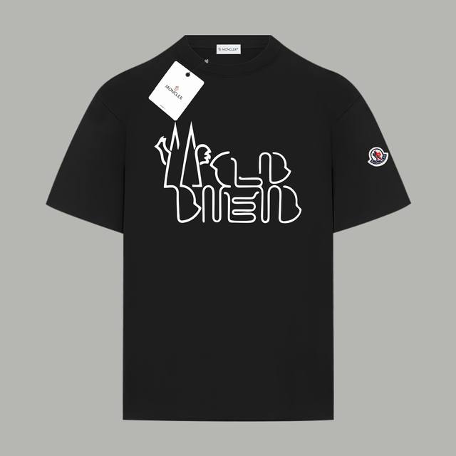 Moncler 蒙口 官网同款 几何图案字母Logo 印花双纱纯棉短袖 - 280G双纱纯棉顶级面料 手感柔软 百分百纯棉独家出货 定染硫化黑无尘处理面料 -面
