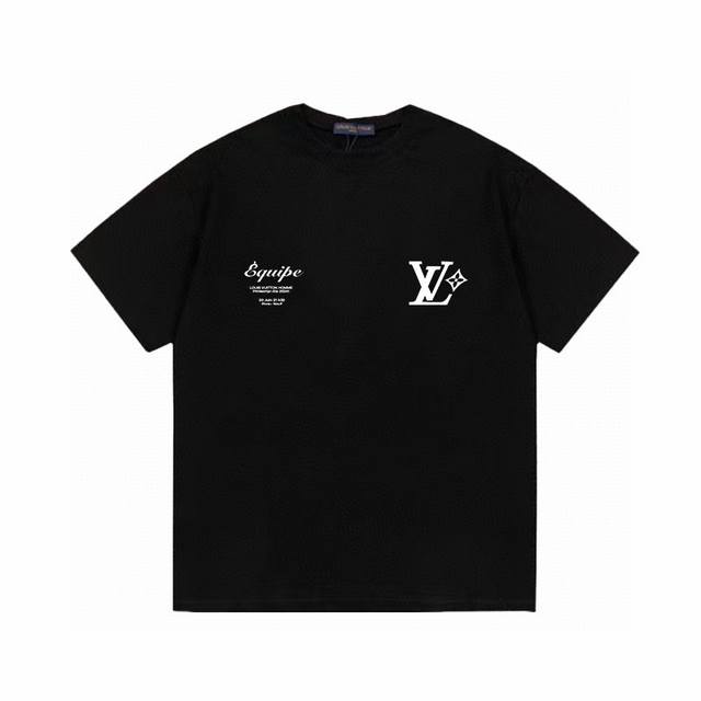 louis Vuitton 路易威登 标识字母印花百搭潮流短袖T恤男女同款 吊牌 领标 水洗唛 三标齐全 定织定染280克精梳棉面料 尺码 S-Xxl 颜色 黑