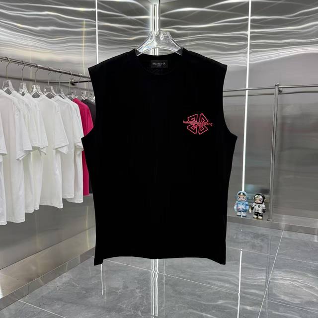 Bal 巴黎世家 2025夏季新款 无袖背心 厚板硅胶工艺 男女同款宽松版 S M L Xl Xxl 五个码 颜色 黑色 白色 灰色