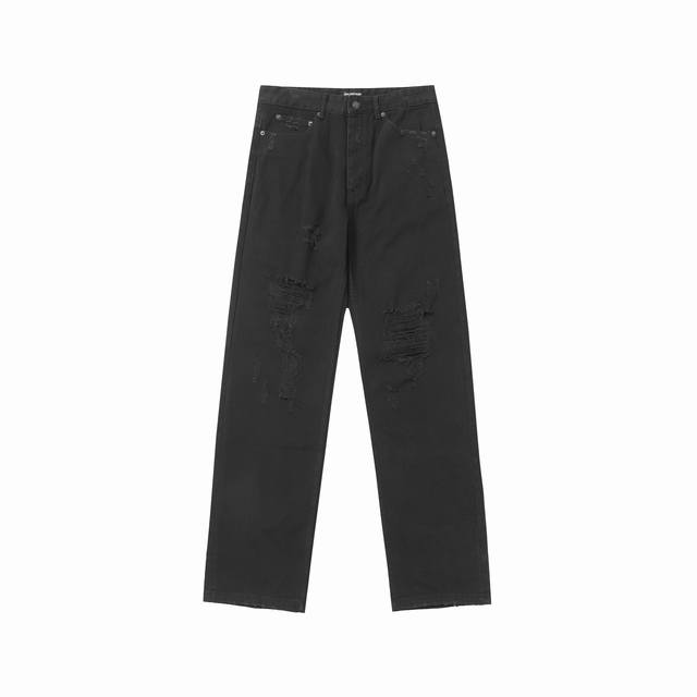 3101# 巴黎世家25Ss新款Balenciaga黑牛破坏割破牛仔直筒长裤.百搭休闲牛仔长裤.男女同款 码数 Xs.S.M.L