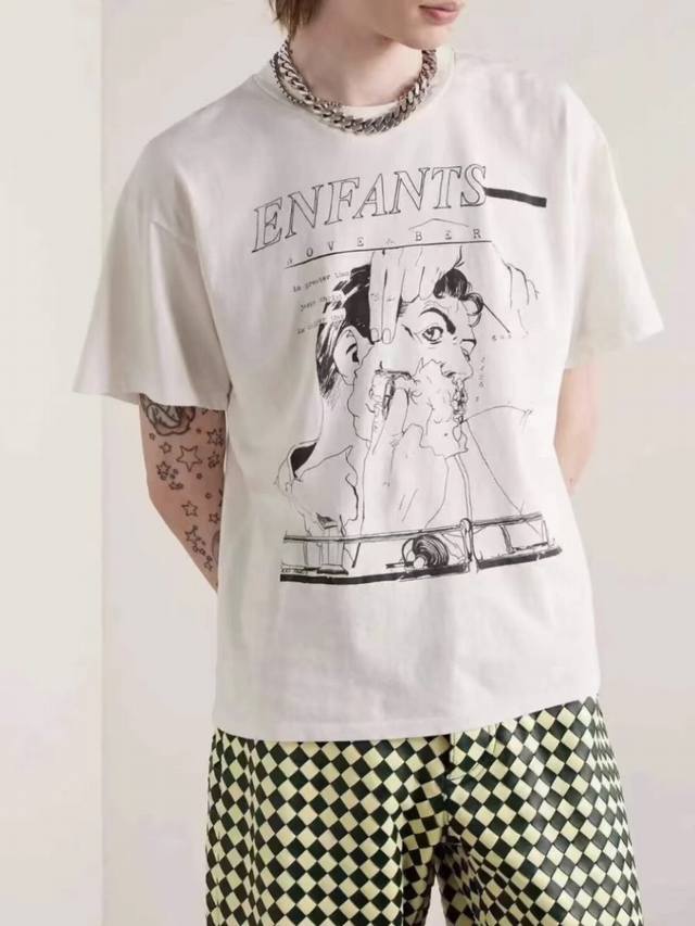 Enfants Riches Deprimes 忧郁的富二代优雅刮胡刀图画直喷短袖 面料采用320G26支双股赛络紧密纺单纱 结构紧密耐磨性好 因为织物品质高