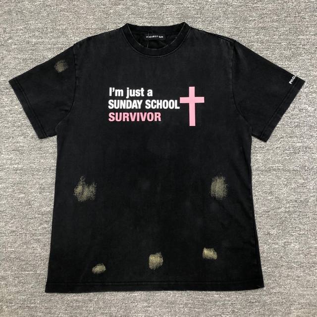 顶级版本Grailz project G R幸存者标语十字架印花Logo水洗做旧短袖男女同款T恤 设计师 Nooneclosed作为韩国古早的穿搭博主 偏爱Ba