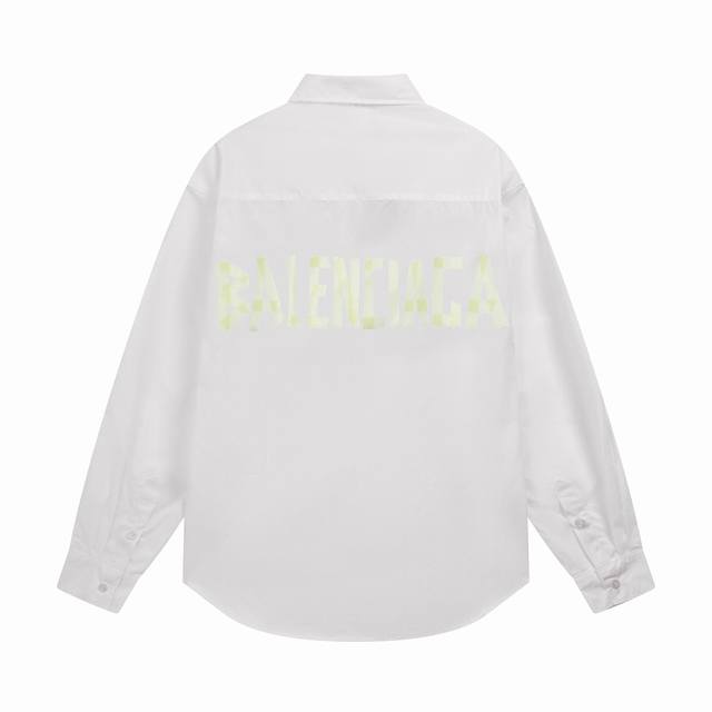 C03#Balenciaga 巴黎世家 黄胶带印花单排扣休闲长袖衬衫 常规版型简略纯粹不失大气 选用高品质面料 确保穿着舒适度和耐用性 面料质感柔软 做工贴合精