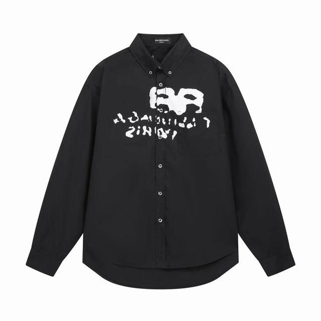 C02#Balenciaga 巴黎世家 印花字母Logo单排扣休闲长袖衬衫 常规版型简略纯粹不失大气 选用高品质面料 确保穿着舒适度和耐用性 面料质感柔软 做工