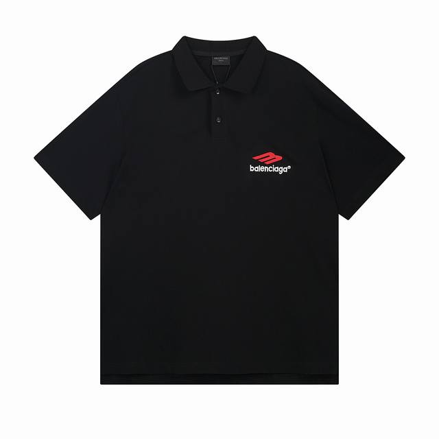 顶级版本 大货细节图 #巴黎25Ssm字Logo绣花翻领polo衫短袖# balenci*Ga巴黎# 面料采用260G巴黎专用奢品珠地棉*高克重1比1定制罗纹