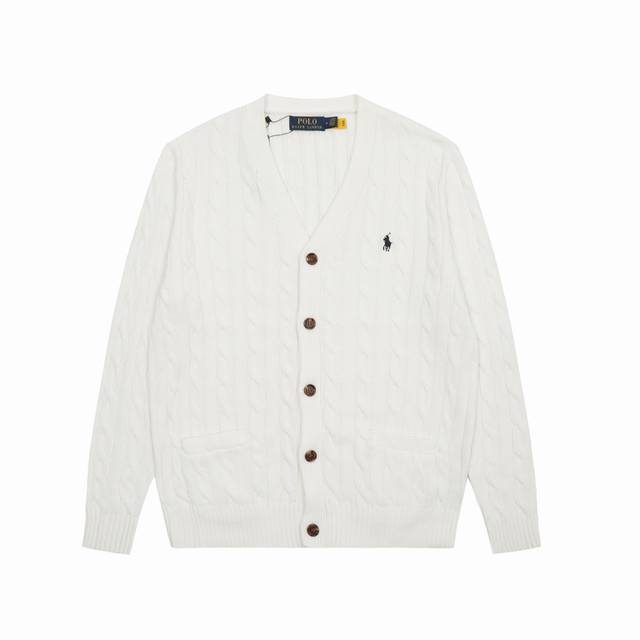 顶级品质 款号 Ds013# 拉夫劳伦Ralph Laurenv领纯色小马刺绣Logo麻花针织开衫 拉夫劳伦Ralph Lauren经典基础百搭四季款情侣针织开