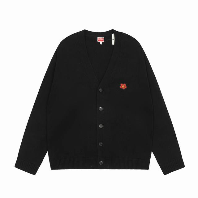 顶级品质 款号 Ds040# 全年不下架 Kenzo海棠花V领纯色刺绣Logo情侣针织开衫 kenzo小海棠花V领经典基础百搭男女情侣款针织开衫外套 主供平台直