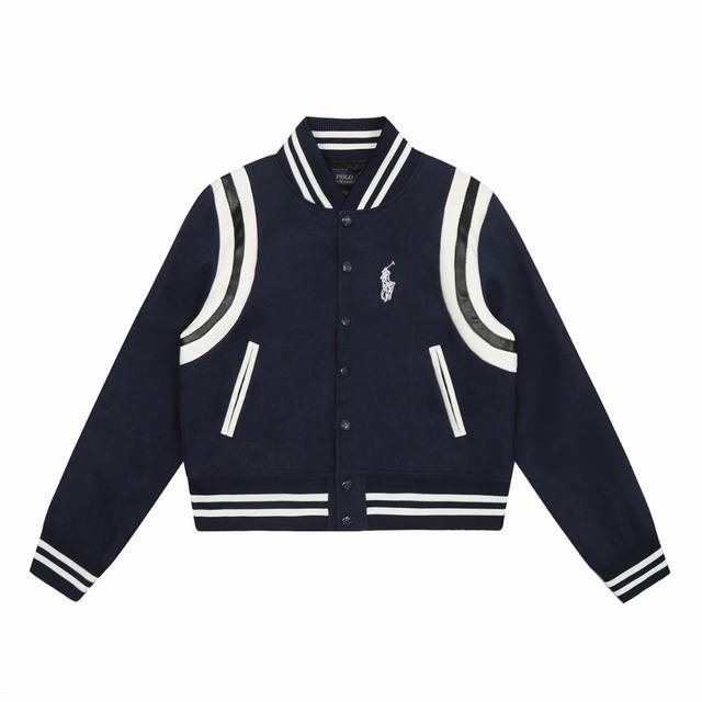 顶级品质 款号 8087# 拉夫劳伦Ralph Lauren美式复古小马刺绣拼接棒球服 拉夫劳伦Ralph Lauren经典基础羊毛面拼接皮面明星同款棒球服外套