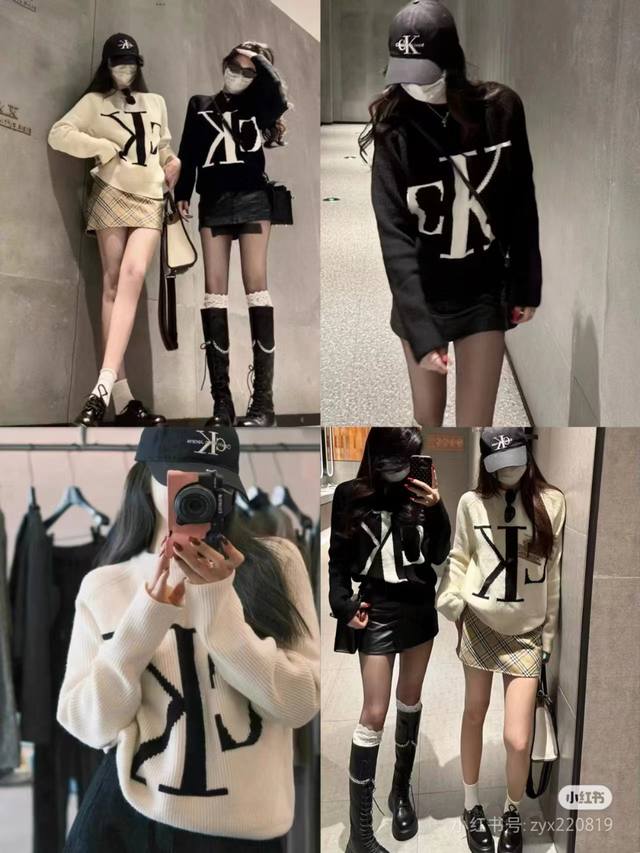 顶级品质 款号 C007# Calvin Klein Ck卡尔文大字母Logo提花圆领情侣毛衣 calvin Klein Ck卡尔文前胸提花大字母Logo男女同