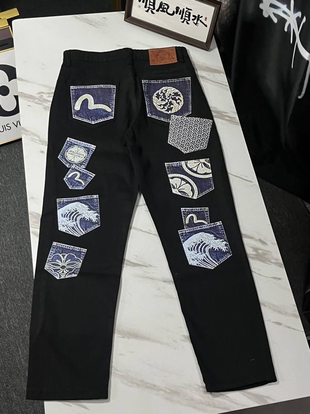 oc-738 evisu脏脏做旧牛仔长裤Evisu 福神牛仔裤 情侣款特供中山原厂原浆牛仔 面料环保 做旧拼接元素 和带有欧美风格的腰果花组合 与M的完美结合