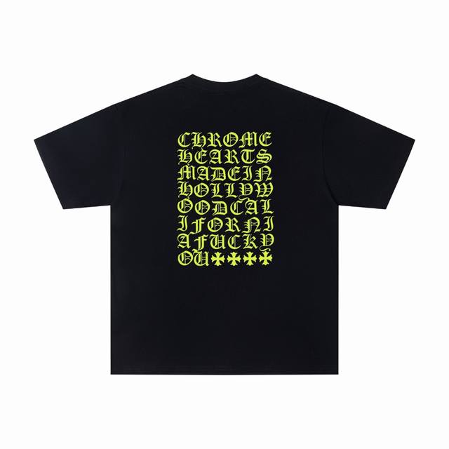 款号 Wkd42 chrome Hearte 克罗心Ch 25Ss荧光黄梵文印花T恤短袖 男女同款情侣同款胸前印花小Logo后背大面积印花设计 荧光黄的撞色让人