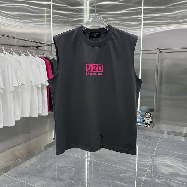Bal 巴黎世家 2025夏季新款 无袖背心 厚板硅胶工艺 男女同款宽松版 S M L Xl Xxl 五个码 颜色 黑色 白色 灰色