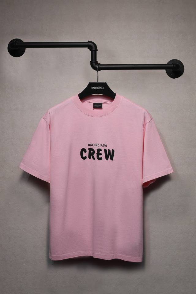 Aeniaa 巴黎世家 Crew 标语T恤短袖 克重240 工艺洗水处理 椭圆裂纹机印花 数码直喷网点工艺 对位整齐 无毛边 进口环保浆料刮浆 效果立体 字母清