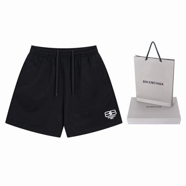 实拍图 顶级版本.官网品质 Balenci*Ga 巴黎.新款 双B经典Logo刺绣短裤.砖柜同步.第一时间正品研制 欢印对比 面料采用巴黎Zp定织定染全棉毛圈大