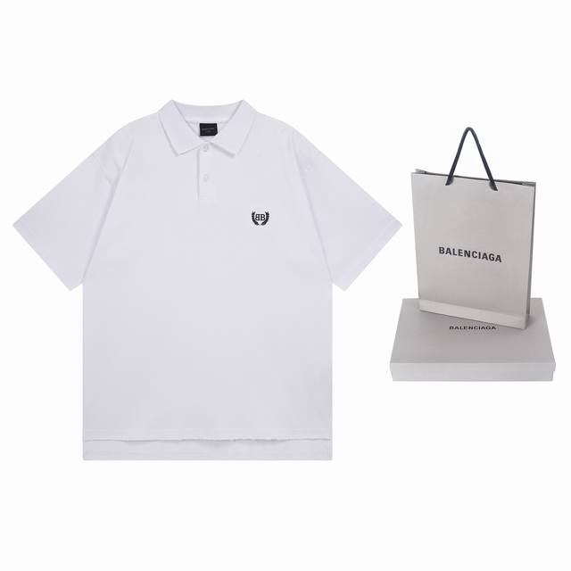 实拍图 顶级版本.官网品质 Balenci*Ga 巴黎#2025新款前后经典Logo麦穗刺绣 成衣做旧磨烂polo衫 前后片开叉设计 设计感十足 欢迎对比 面料