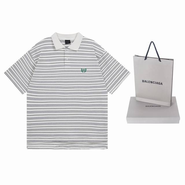实拍图 顶级版本.官网品质 Balenci*Ga 巴黎#2025新款简约条纹胸前刺绣polo衫 设计感十足 侧边无缝对条 重工制作 欢迎对比 面料采用巴黎Zp定