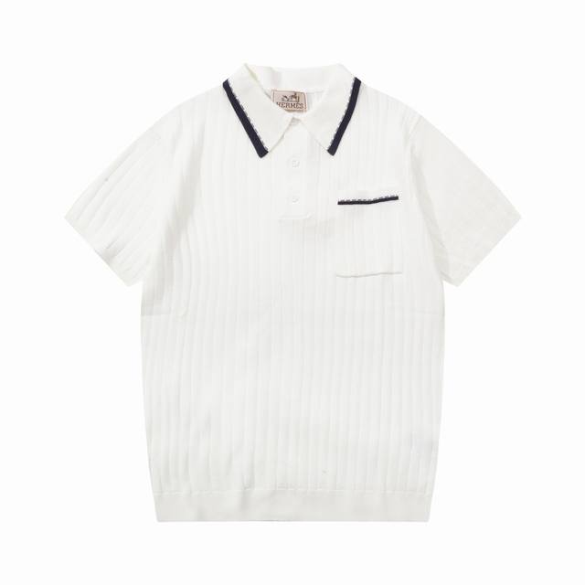 Hermes 爱马仕 拼色 口袋 针织polo衫 升级 灵感源自八十年代复古 原版面料 官方同款 polo衫 定制 网纱毛衣针织面料 手感非常舒服 春夏最新砖柜
