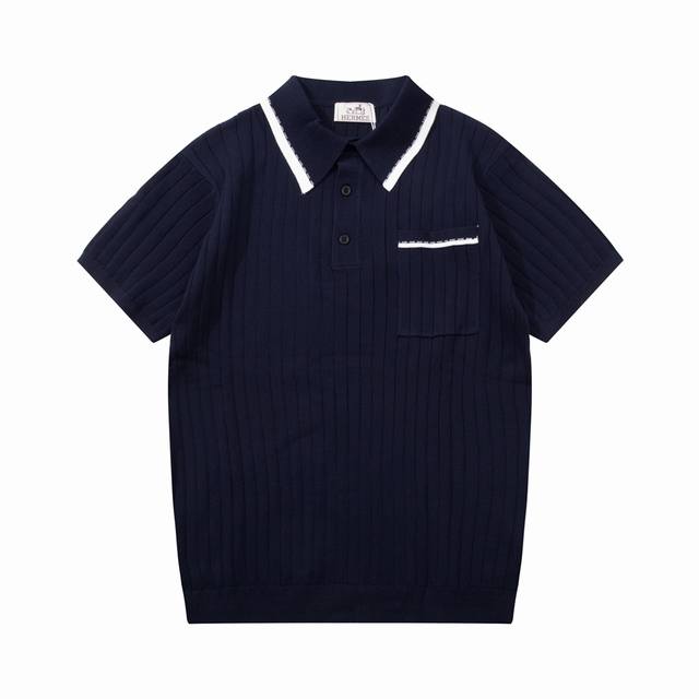 Hermes 爱马仕 拼色 口袋 针织polo衫 升级 灵感源自八十年代复古 原版面料 官方同款 polo衫 定制 网纱毛衣针织面料 手感非常舒服 春夏最新砖柜