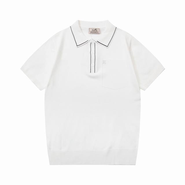 Hermes 爱马仕 拼色 口袋 针织polo衫 升级 灵感源自八十年代复古 原版面料 官方同款 polo衫 定制 网纱毛衣针织面料 手感非常舒服 春夏最新砖柜