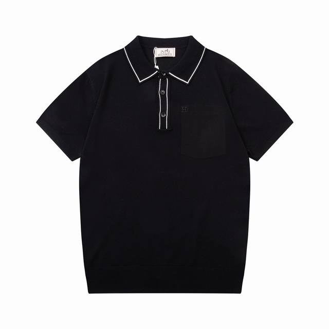 Hermes 爱马仕 拼色领 针织polo衫 升级 灵感源自八十年代复古 原版面料 官方同款 polo衫 定制 网纱毛衣针织面料 手感非常舒服 春夏最新砖柜同步