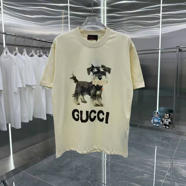 Gucci 2025春夏新款 260克短袖T恤 个性印花 男女同款宽松版 S M L Xl Xxl 五个码 黑色 酒红色 杏色