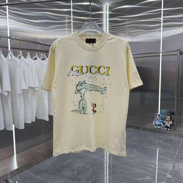 Gucci 2025春夏新款 260克短袖T恤 个性印花 男女同款宽松版 S M L Xl Xxl 五个码 黑色 酒红色 杏色