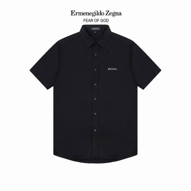 Zegna 杰尼亚 精美Logo设计高品质短袖衬衫 对版定染面料 上身高级感十足 纯棉竹纤维面料 质量高 男女同款 码数:39-43 M-3Xl