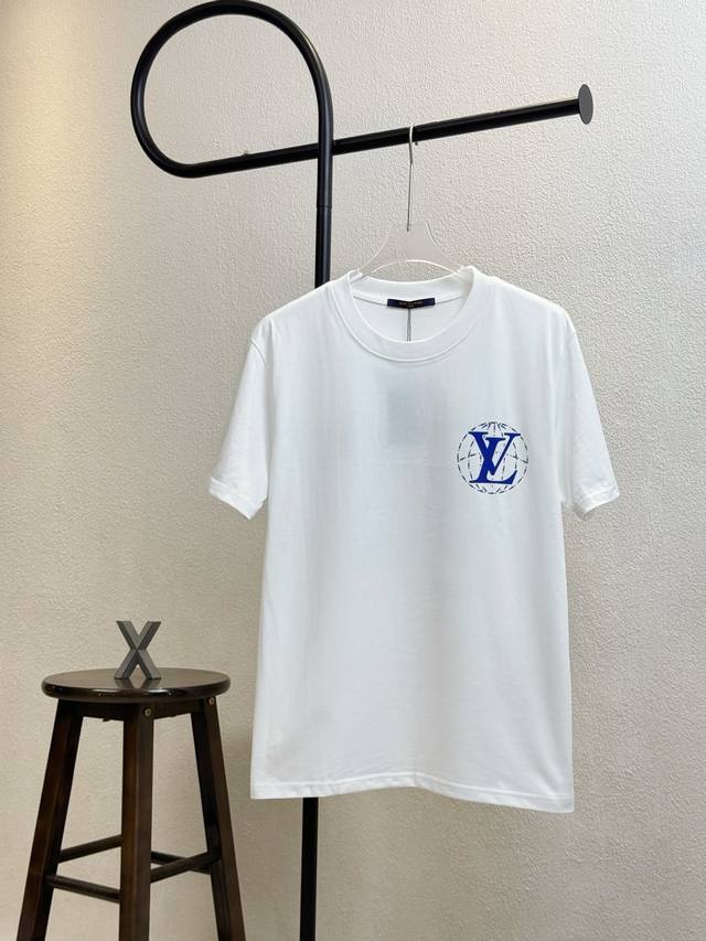 款号Xb72 lv路易威登世界地球蓝白植绒印花圆领短袖 情侣同款 全套包装 三标齐全 区别市场通货 随意对比 纯棉280克高克重32支双纱 不起球 不褪色 舒适