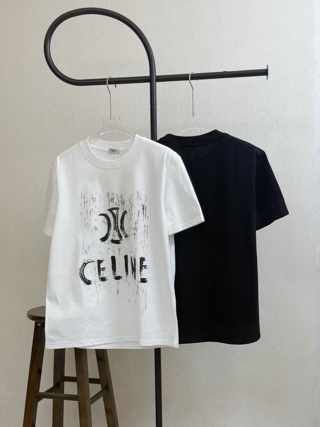 款号X172 celine赛琳手绘字母涂鸦印花圆领短袖 官网买的样衣回来打的板 原色原版1:1 市场发这么低不发这个价格p没办法 情侣同款 全套包装 三标齐全