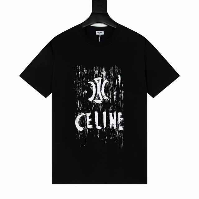 款号Y785 celine赛琳涂鸦手绘字母Logo印花短袖T恤男女情侣同款 高品质280克 活性面料 同缸染面料 手感非常舒服 春夏最新砖柜同步 时尚又个性 超