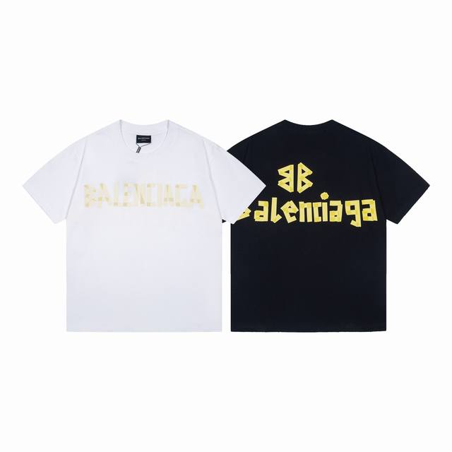 款号 Y113 balenciaga巴黎世家胶带破洞短袖 质棉质平纹针织圆领 T 恤 料采用100%进口棉 高密度进口270克重面料 高温染色 后定而成 三标齐