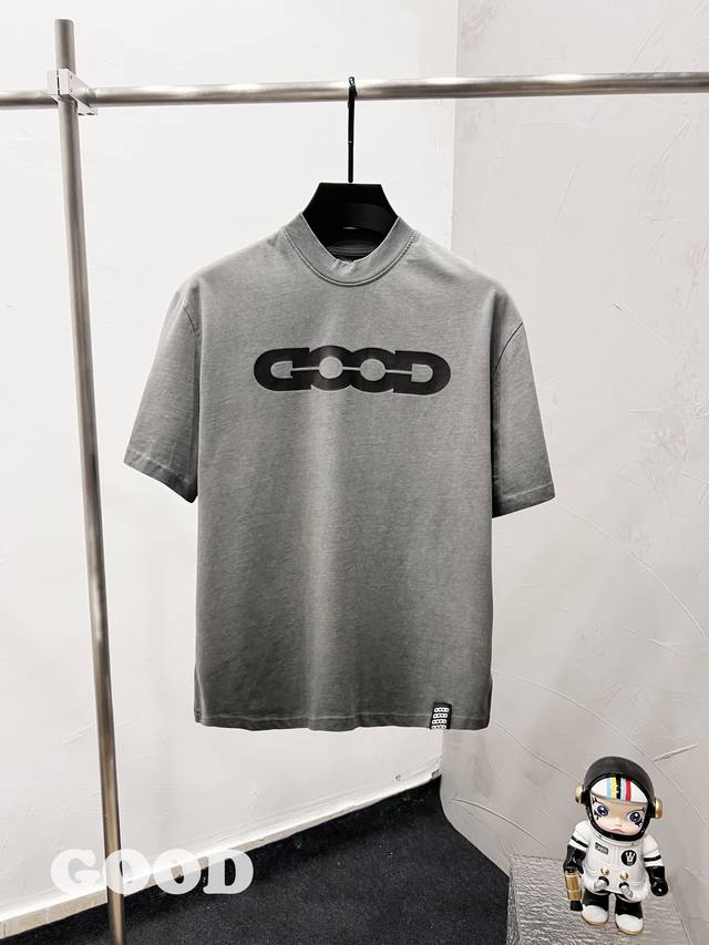 款F49 Good 市场顶级品质 goodbrand 25Ss爆裂纹字母印花重磅短袖T恤 yb一比一开发 100%棉 采用订色订染毛圈纯棉衣面 320G双股双纱