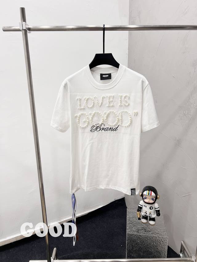 款F23 Good 顶级品质 放心对比 定制包装袋 goodbrand 25Ss珍珠刺绣重磅短袖T恤 yb一比一开发 100%棉 采用订色订染毛圈纯棉衣面 32