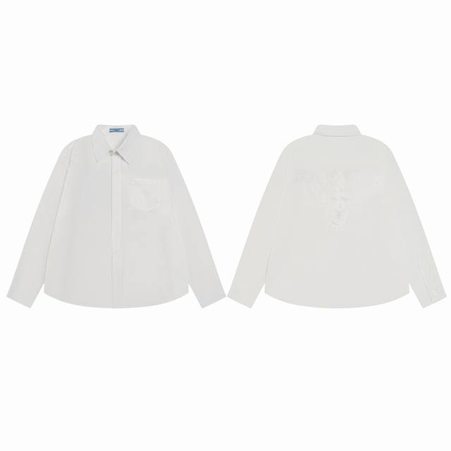 款M679 普拉达 prada顶级品质新款白衬衫 后面贴布刺绣Logo衬衫 顶级版本 prada普拉达 Ss春夏新款牛津纺纯色长袖衬衫绝对高品质 随意对比 经典