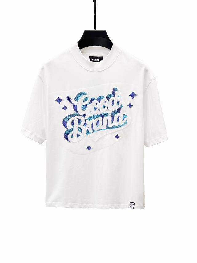 款D68 Good goodbrand重磅300克 印花搭配珠片刺绣工艺 采用重工亮片刺绣 颜色:白色 尺码:S M L Xl