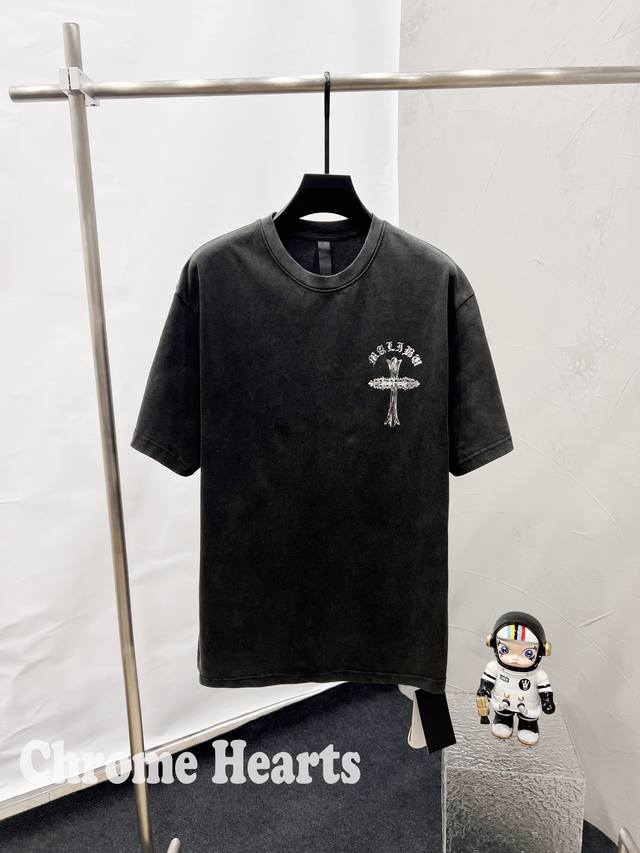 款D 克罗心110 chrome Heartsch克罗心 重工拉浆马蹄夜光印花短袖 T桖 采用进口康利直喷 定制定染双纱棉 版型大 宽松有型男女同款 尺码:S
