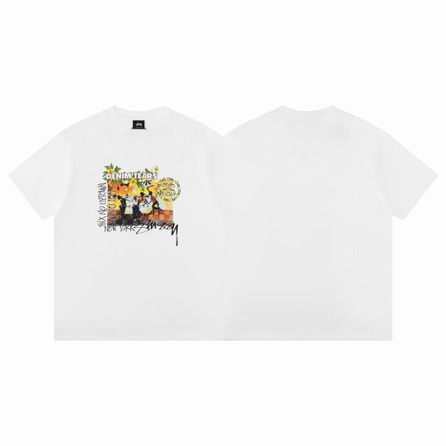 款D31 斯图西 高品质版本 区别通货 stussy X Denim Tears 联名款 Ss25 胸前印花图案圆领短袖T恤 男女同款 白色 -面料精选32支2