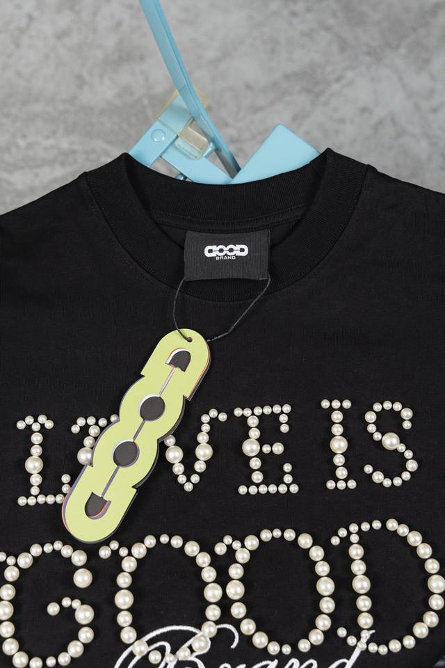 细节图 款F23 Good 顶级品质 放心对比 定制包装袋 goodbrand 25Ss珍珠刺绣重磅短袖T恤 yb一比一开发 100%棉 采用订色订染毛圈纯棉衣