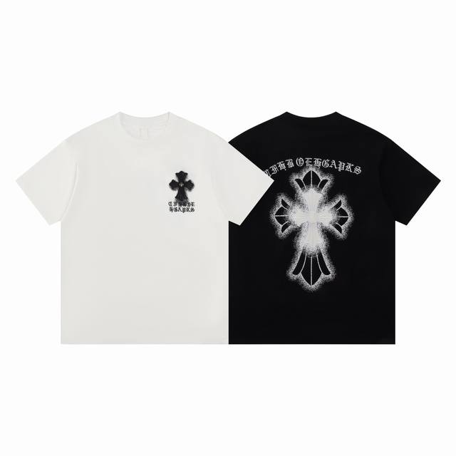 款D02 克罗心 高品质 Chrome Hearts 克罗心 2025春夏最新基础短袖T恤 喷马溜 重工贴布绣洗水 潮流感十足定染纯棉面料320克 Os版型 颜