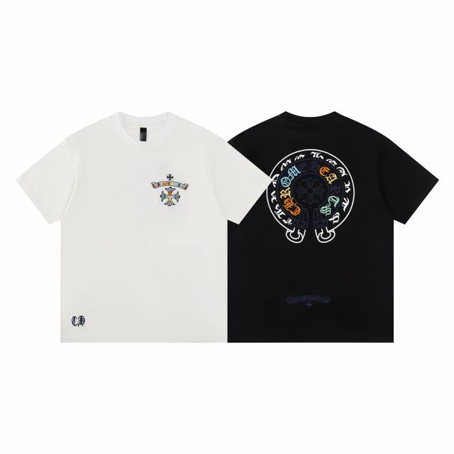 款D03 克罗心 高品质 Chrome Hearts 克罗心 2025春夏最新基础短袖T恤 重工刺绣 潮流感十足定染纯棉面料320克 Os版型 颜色:黑 白 码