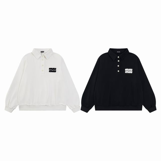 款M823 Miumiu miu Miu polo长袖卫衣 面料 32S精棉鱼鳞双股卫衣 抓剪毛 400克 罗纹 26S精棉双纱1*1拉架罗纹 500克 工艺