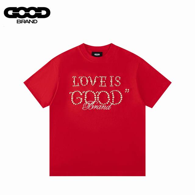 goodbrand 25Ss 珍珠刺绣重工短袖T恤 采用订色订染毛圈纯棉衣面 250G双股双纱 手感舒适 进口针织针梳棉进行制作 搭配320G1*1螺纹 同缸无