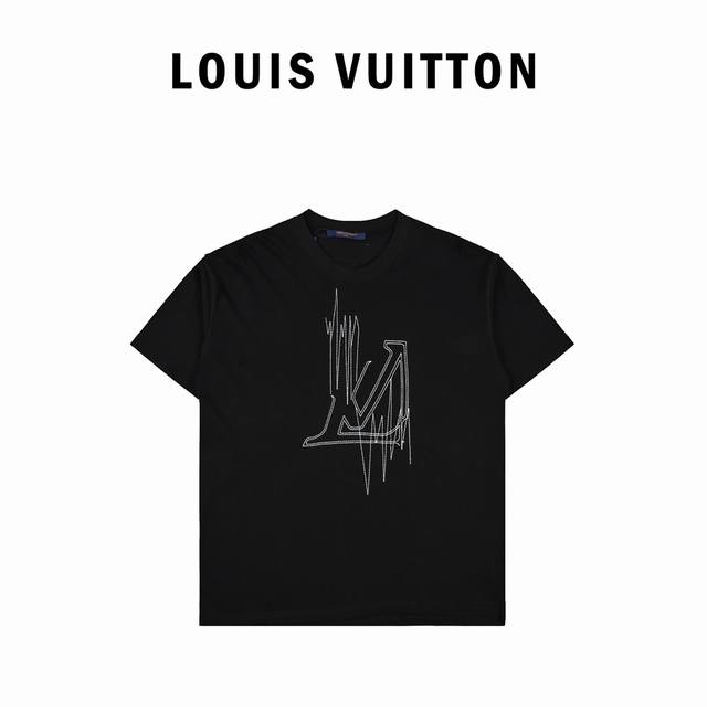louis Vuitton Ss23 图案印花圆领短袖T恤 心跳频率绣花T恤 客订220G32S平纹针织 面料 亲肤透气 细腻 胸前采用丝网印花工艺再配合由日本