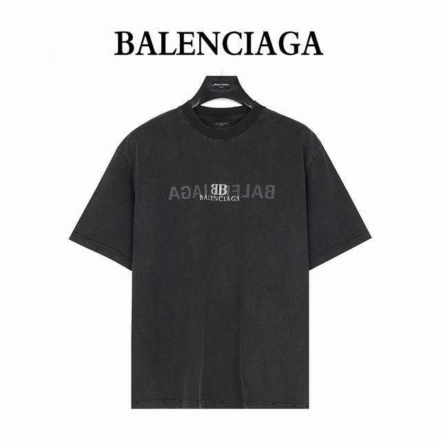 balenciaga 巴黎世家 25Ss 反转字母双B印花水洗破洞短袖T恤 内马尔同款 众多明星选择 购入原版对版操作 炒雪花工艺 领口 袖口 下摆均采用破洞工