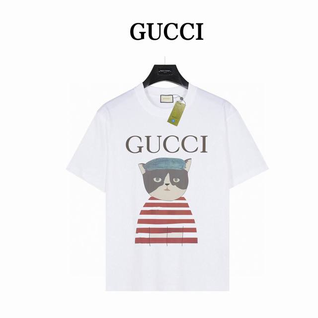 gucci 梦幻小猫 短袖T恤 款号:Gg03 白色 240克重磅小落肩100%棉T恤 Os版型 宽松有型好搭配 采用精梳紧密赛络工艺 面料更耐磨 袖口以及下摆