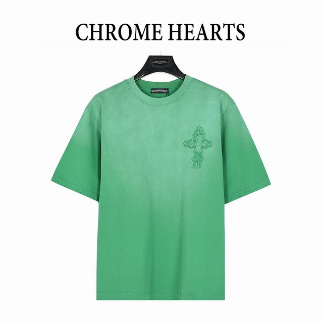 chromehearts 克罗心 25Ss 十字架贴布刺绣水洗破洞短袖T恤 秀场私人订制系列 整衣做旧激光烧花定制300克双纱面料 美式酸洗做旧原身布激光烧花加