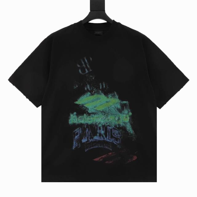 balenciaga 巴黎世家 25Ss 双B模糊涂鸦短袖T恤 下摆无割裂破坏版本 面料定织定染280G双纱面料 定染螺纹无色差 进口康利数码直喷印花 无手感