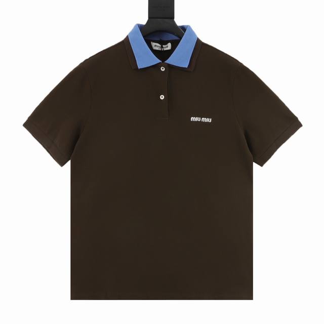 miu Miu缪缪Mm 蓝拼领珠地布短袖polo衫 正品6317购入开发 采用双股精疏棉珠地布 克面料 定制扁机罗纹 进口刺绣 面料酵洗 定制辅料 合身版型 s